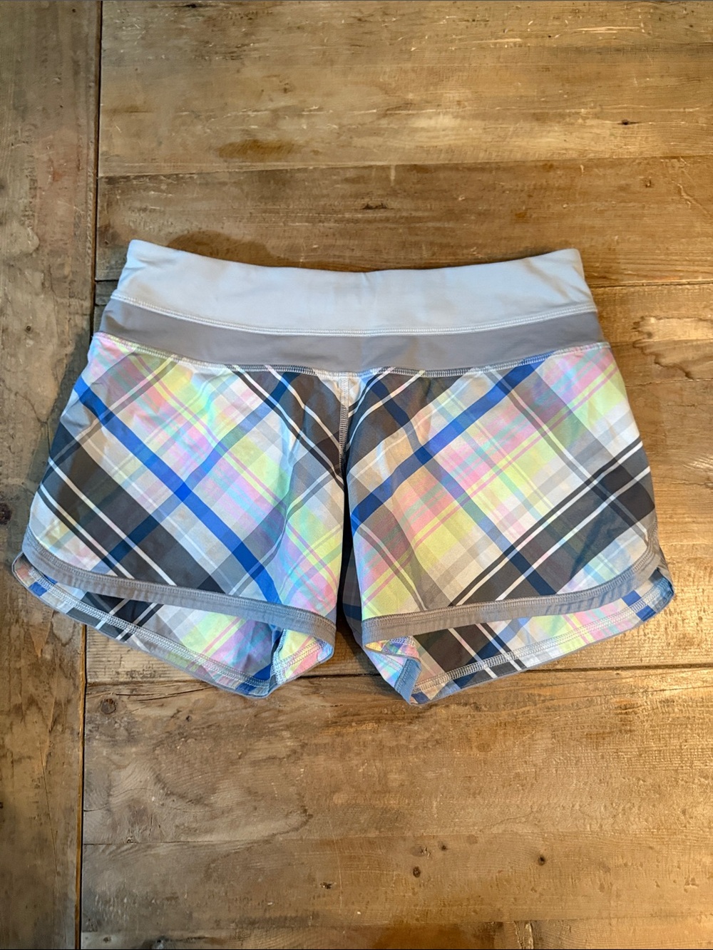 lululemon athletica Pastel Plaid Athletic Shorts with Gray Waistband
